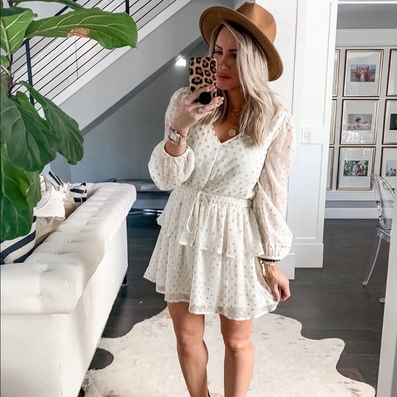 NSR Dresses & Skirts - NSR ivory with gold shimmer ruffle mini dress